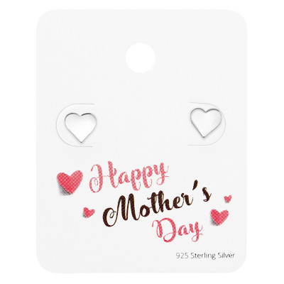 Silver Heart Ear Studs on Happy Mother's Day Card