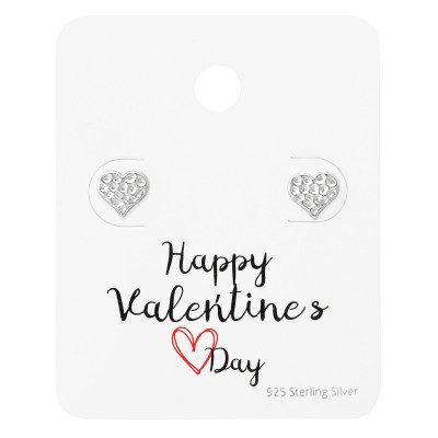 Silver Heart Ear Studs on Happy Valentine's Day Card