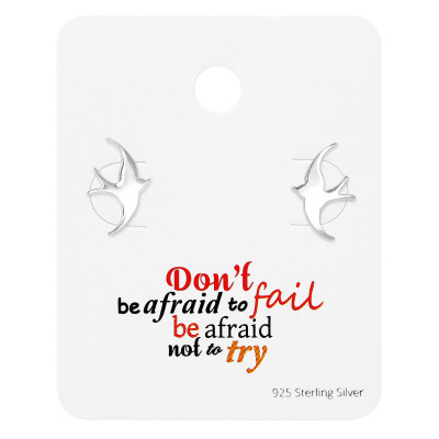 Silver Bird Ear Studs on Motivational Quote Card