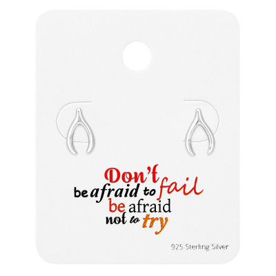 Silver Wishbone Ear Studs on Motivational Quote Card