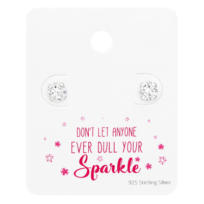 Silver Round 5mm Ear Studs with Cubic Zirconia on Motivational Quote Card