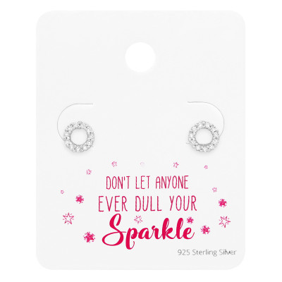 Silver Circle Ear Studs with Cubic Zirconia on Motivational Quote Card