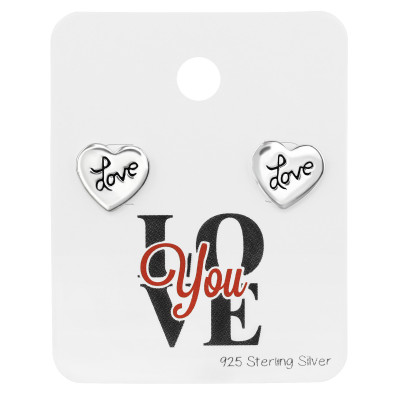 Silver Love Ear studs with Epoxy on Love You Card