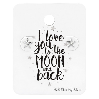 Silver Star Ear Studs on Love you to the moon and back Card