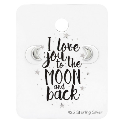 Silver Moon Ear Studs on Love you to the moon and back Card