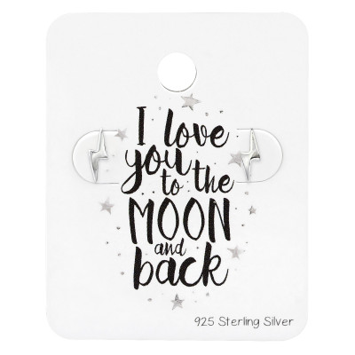 Silver Lightning Bolt Ear Studs on Love you to the moon and back Card