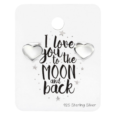 Silver Heart Ear Studs on Love you to the moon and back Card