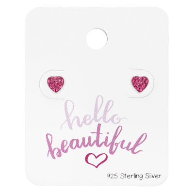 Silver Heart Ear studs with Crystal on Hello Beautiful Card