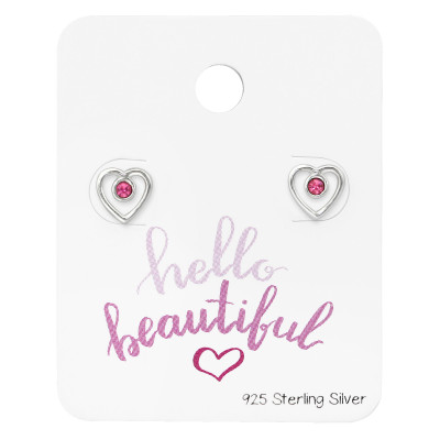 Heart Sterling Silver Set and Jewelry on Card with Crystal