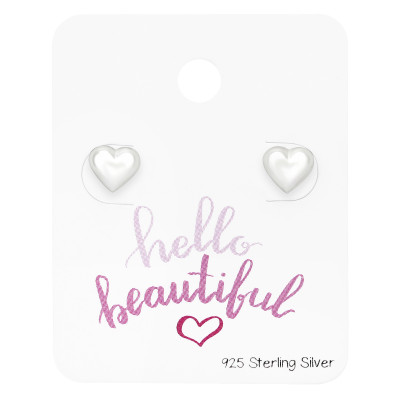 Silver Heart Ear Studs on Hello Beautiful Card