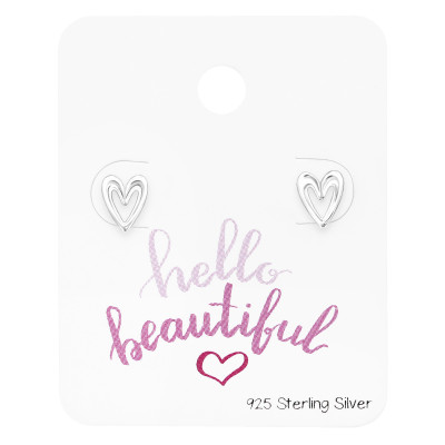 Silver Heart Ear Studs on Card