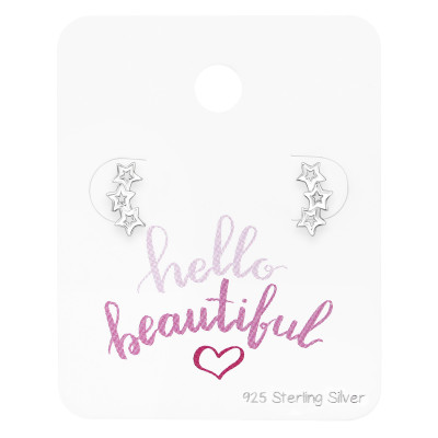 Silver Triple Star Ear Studs on Hello Beautiful Card