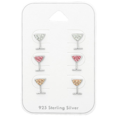Silver Cocktail Glass Set with Crystal on Card