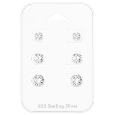 4Mm, 5mm and 6mm Round Sterling Silver Set and Jewelry on Card with Cubic Zirconia