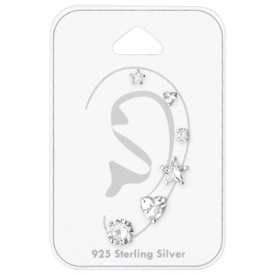 Silver Sparkling Ear Studs with Cubic Zirconia on Card