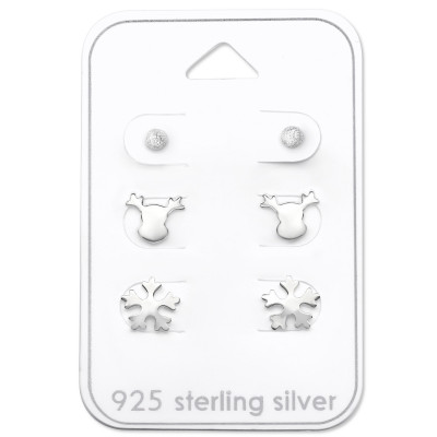 Silver Christmas Ear Studs Set on Card