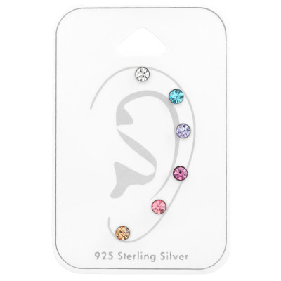 Silver Round 3mm Ear Studs Set with Crystal on Card