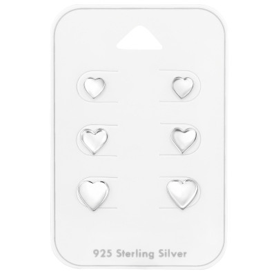 Silver Heart Ear Studs Set on Card