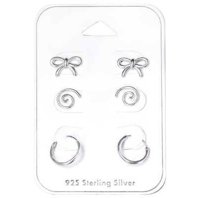 Silver Bow Ear Studs Set with on Card