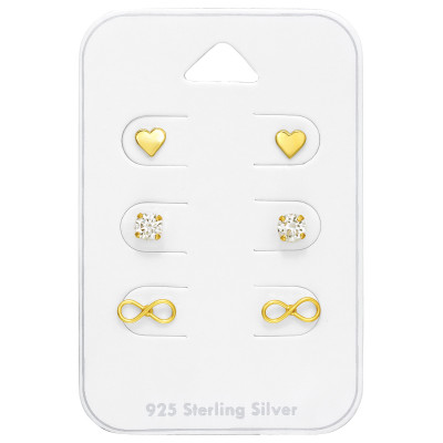 Silver Gold Infinite Love Earrings Set with Cubic Zirconia on Card