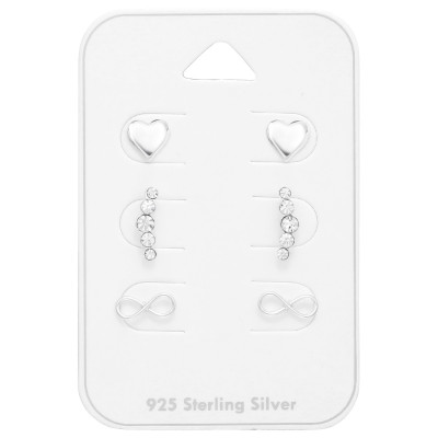 Silver Infinite Love Earrings Set with Crystal on Card