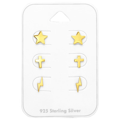 Silver Golden Symbol Earrings Set on Card