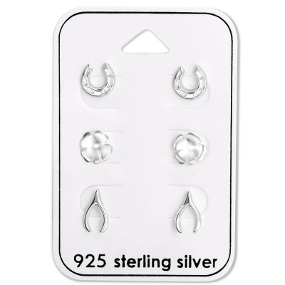 Silver Lucky Ear Studs Set on Card