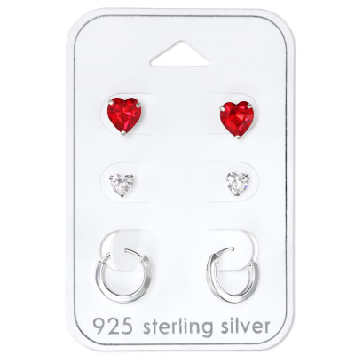 Silver Heart Set with Cubic Zirconia on Card