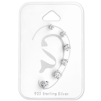 Round and Heart Sterling Silver Set and Jewelry on Card with Cubic Zirconia