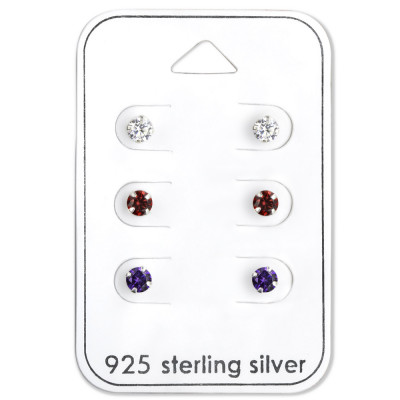 Round Sterling Silver Set and Jewelry on Card with Cubic Zirconia