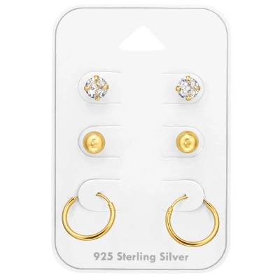 5mm Ball and Ear Stud with Cubic Zirconia with Hoop Sterling Silver Set on Card