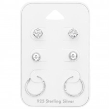 5mm Ball and Ear Stud with Cubic Zirconia with Hoop Sterling Silver Set on Card 