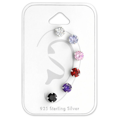 Round Sterling Silver Set and Jewelry on Card with Cubic Zirconia