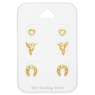 Silver Animal Lover Gold Earrings Set on Card