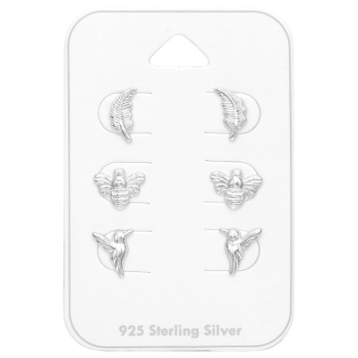 Silver Nature Earrings Set on Card