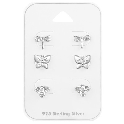 Silver Insect Ear Studs Set on Card