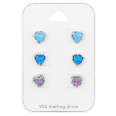 Silver Heart Set with Synthetic Opal on Card