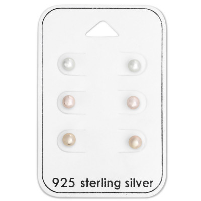 Silver Glass Pearl 4 mm Ear Studs Set on Card