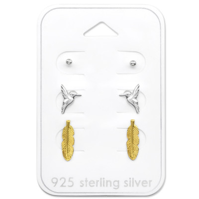 Silver Bird Ear Stud Set on Card