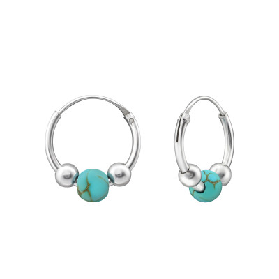 Silver 12mm Bali Hoops with Turquoise Bead