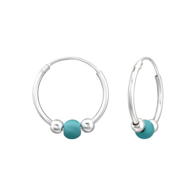 Silver 16mm Bali Hoops with Turquoise Bead