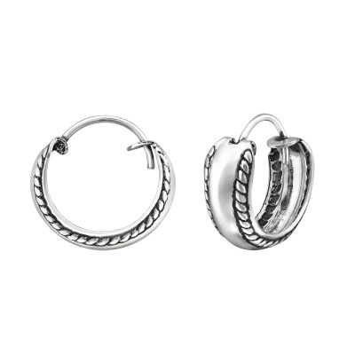 Silver Oxidized 15mm Bali Hoops