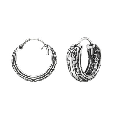 Silver Patterned 15mm Bali Hoops