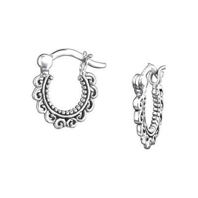 Ethnic Sterling Silver Bali Hoops