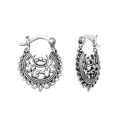 Ethnic Sterling Silver Bali Hoops