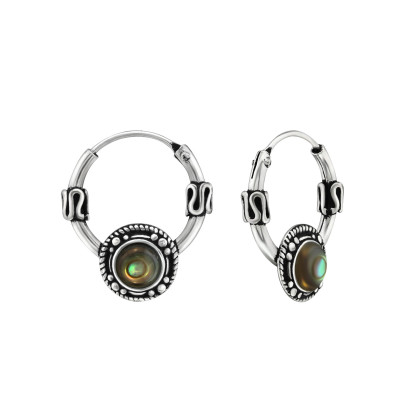 Bali Sterling Silver Bali Hoops with Shell/Imitation Stone