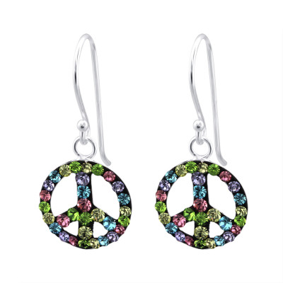 Silver Peace Earrings with Crystal