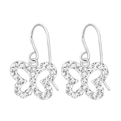 Silver Butterfly Earrings with Crystal