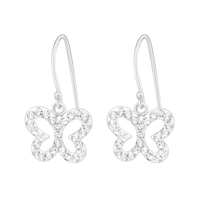 Silver Butterfly Earrings with Crystal