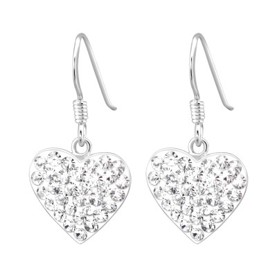 Silver Heart Earrings with Crystal